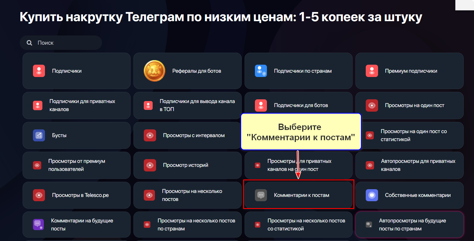 Услуга Комментарии к постам в сервисе HypeZone
